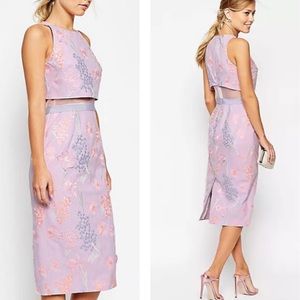 Asos embroidered organza dress midi Size 0 (U.S.) pink Lavender Embroidered